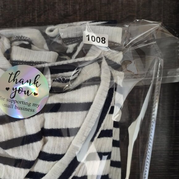 Jack by BB Dakota Women S Navy White stripes Soft rib knit Nautical V-Neck Top - Picture 10 of 10